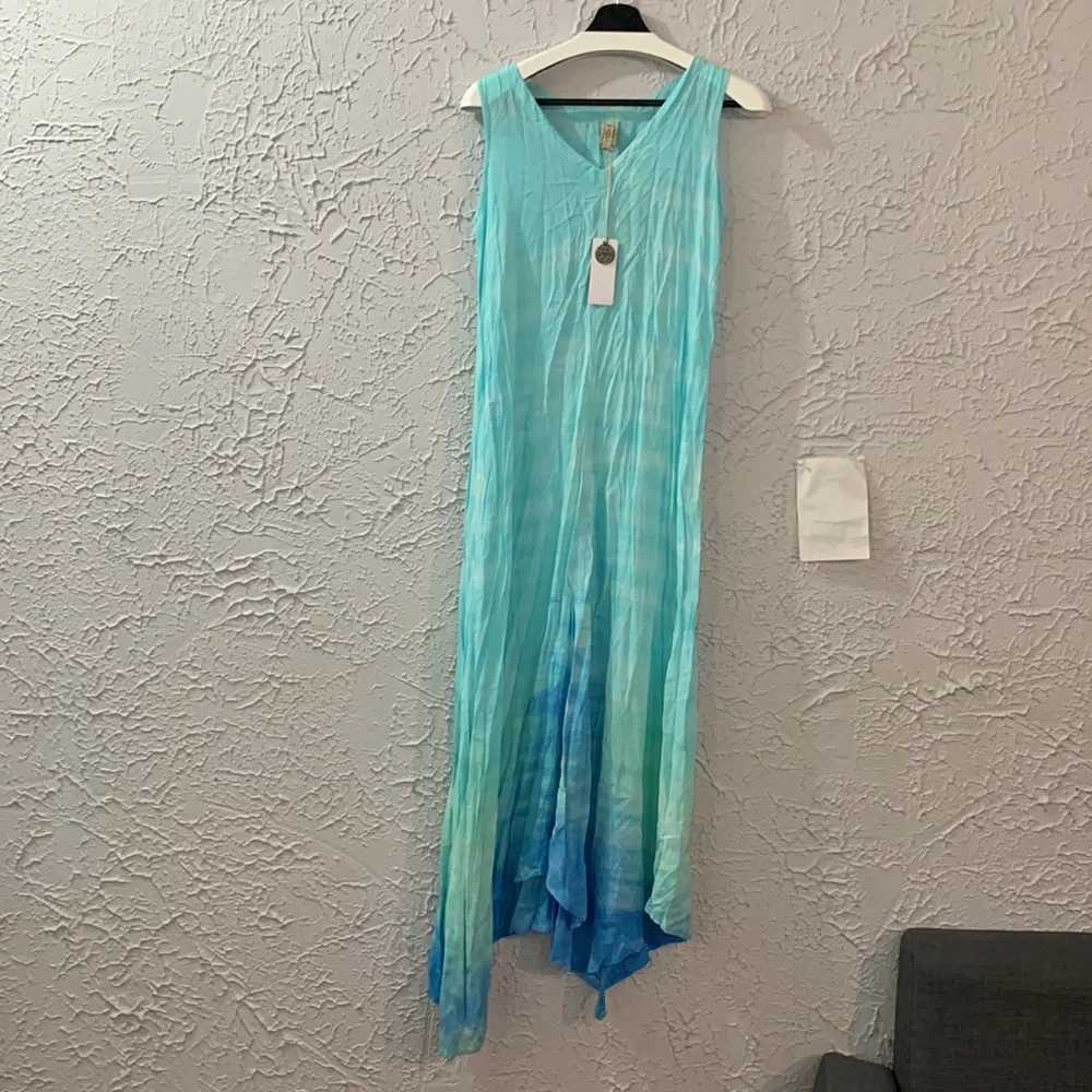 XCVI NEW Maxi Dress Ombré Blue XS Sleeveless Shark Bite Cruise Beach Vacation